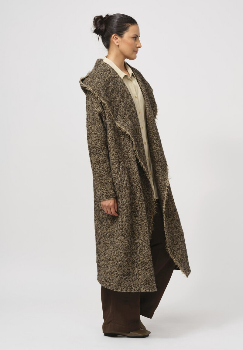 Uma Wang Hooded Cardigan Coat in Brown & Tan	