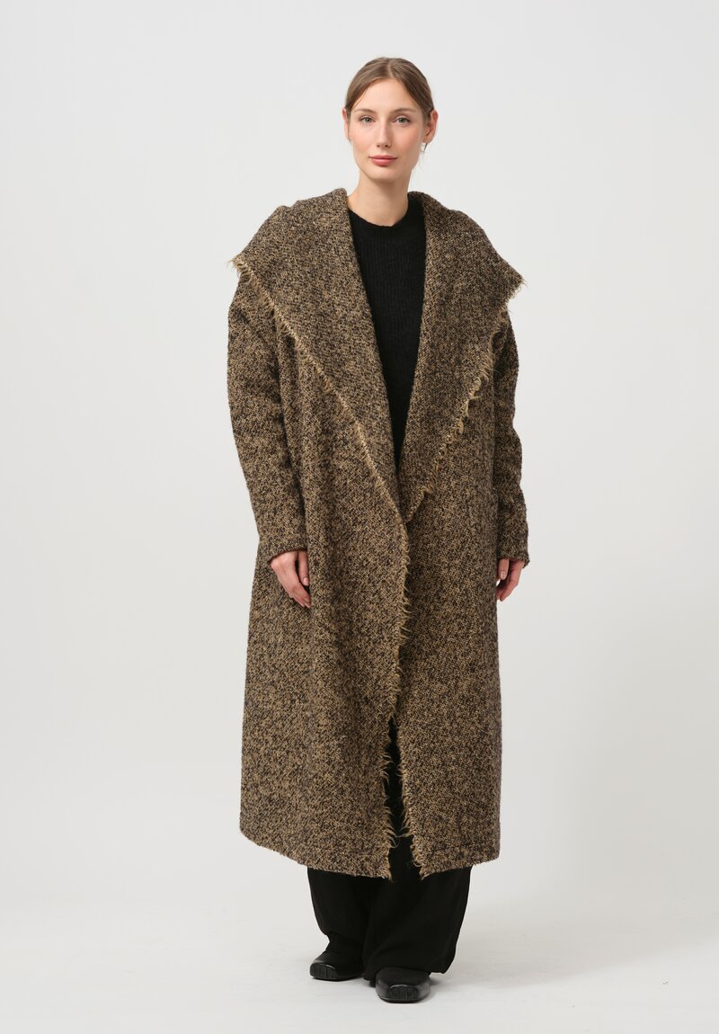 Uma Wang Hooded Cardigan Coat in Brown & Tan	