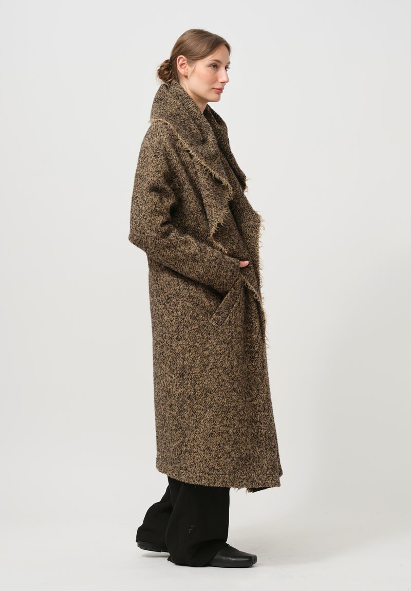 Uma Wang Hooded Cardigan Coat in Brown & Tan	