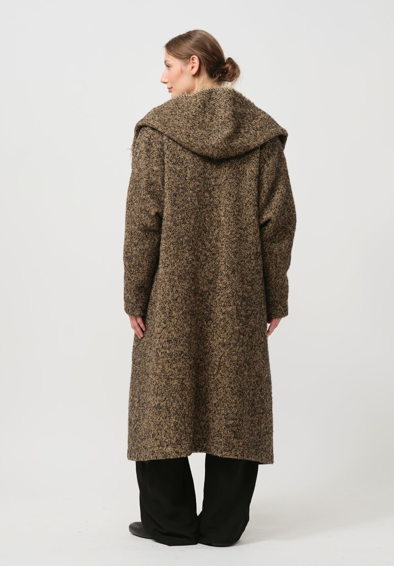 Uma Wang Hooded Cardigan Coat in Brown & Tan	