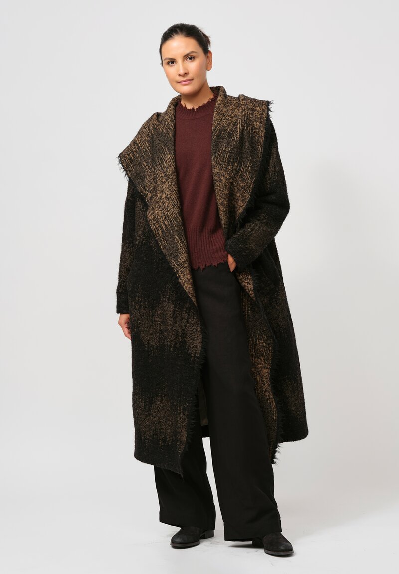 Uma Wang Hooded Cardigan Coat in Brown & Black	