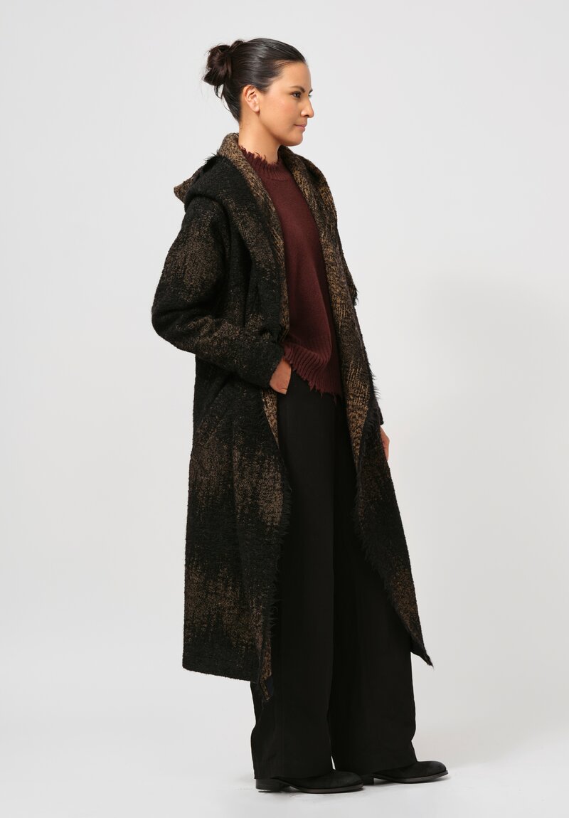 Uma Wang Hooded Cardigan Coat in Brown & Black	