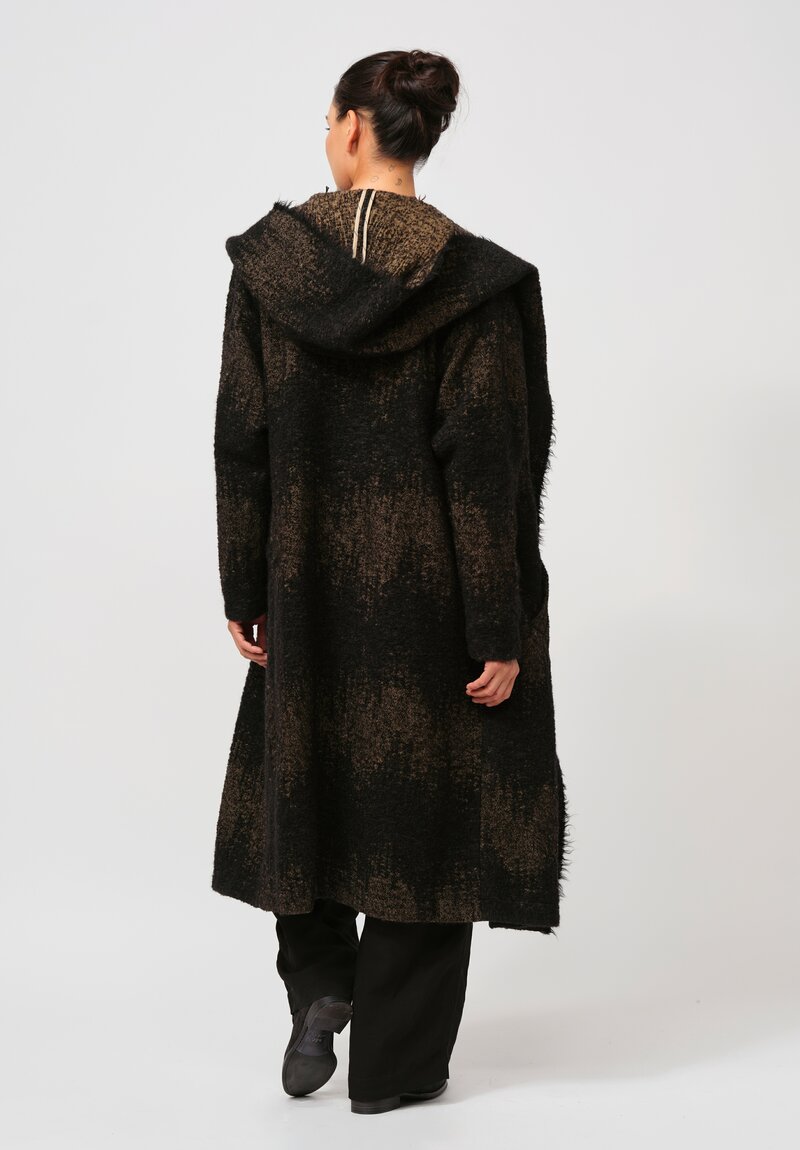 Uma Wang Hooded Cardigan Coat in Brown & Black	