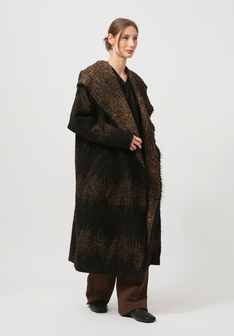 Uma Wang Hooded Cardigan Coat in Brown & Black	