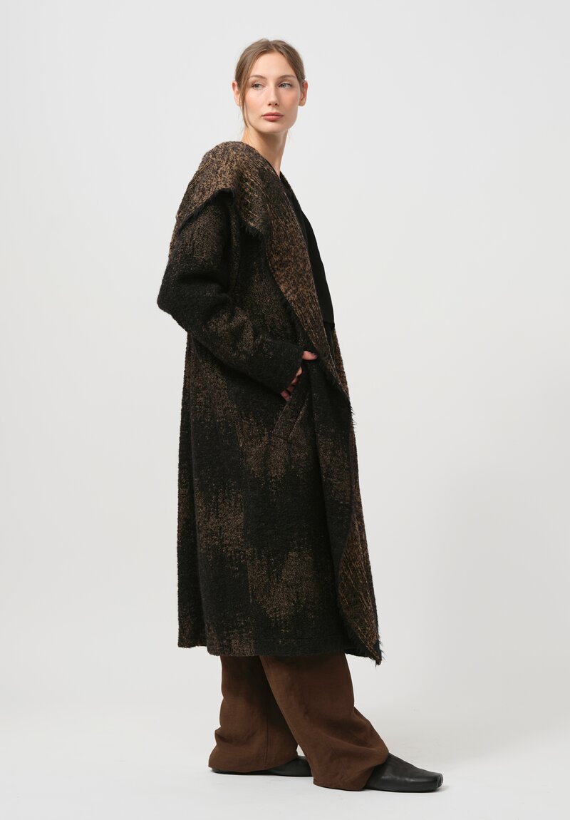 Uma Wang Hooded Cardigan Coat in Brown & Black	