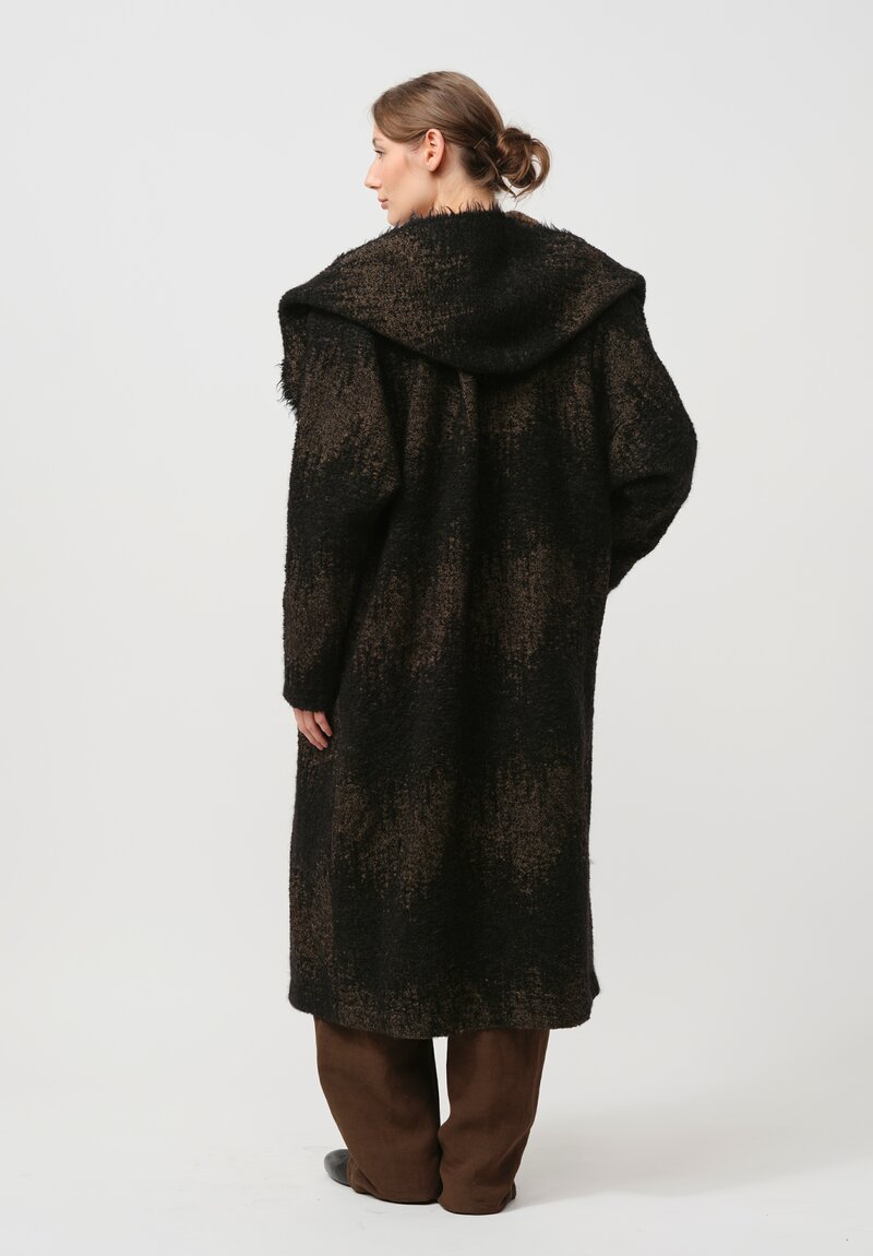 Uma Wang Hooded Cardigan Coat in Brown & Black	