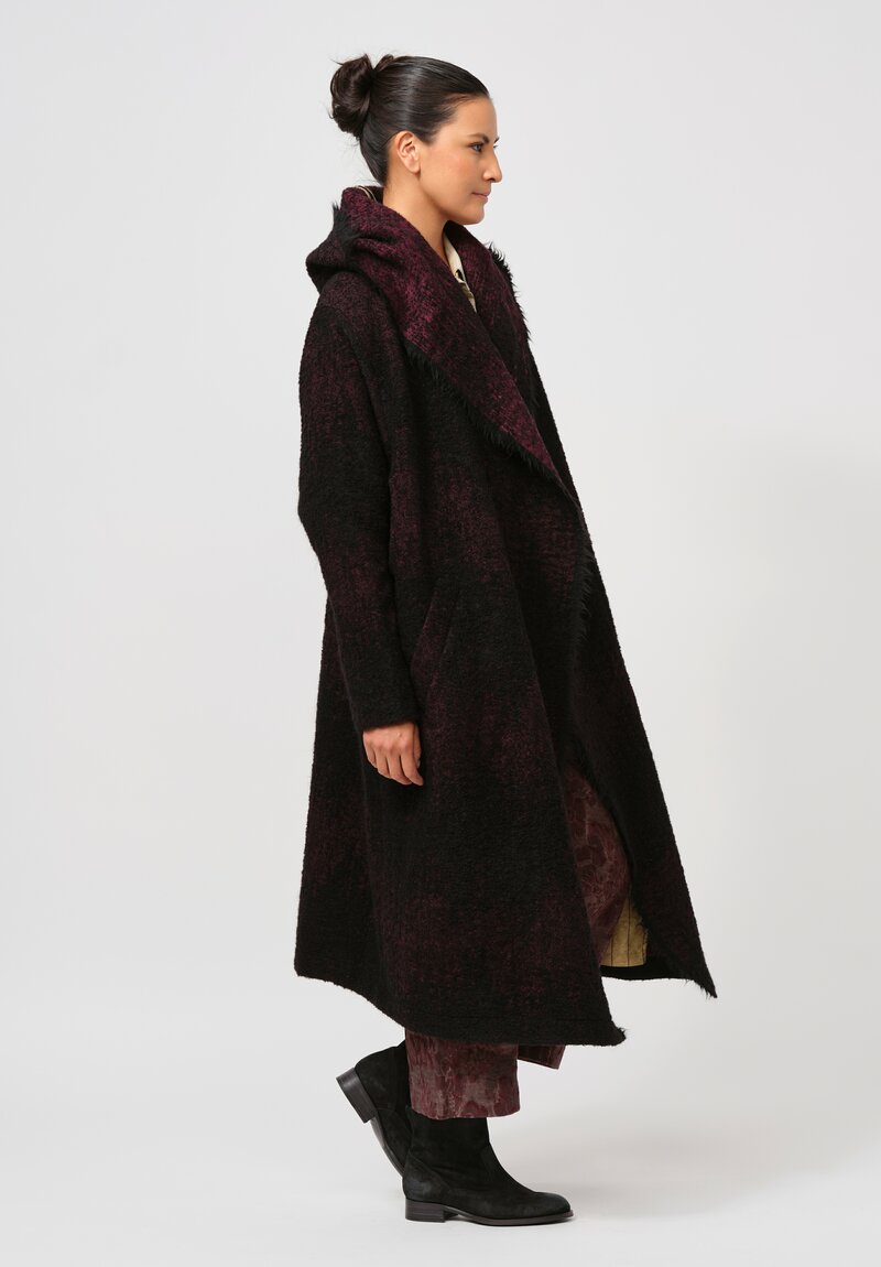 Uma Wang Hooded Cardigan Coat in Red & Black	