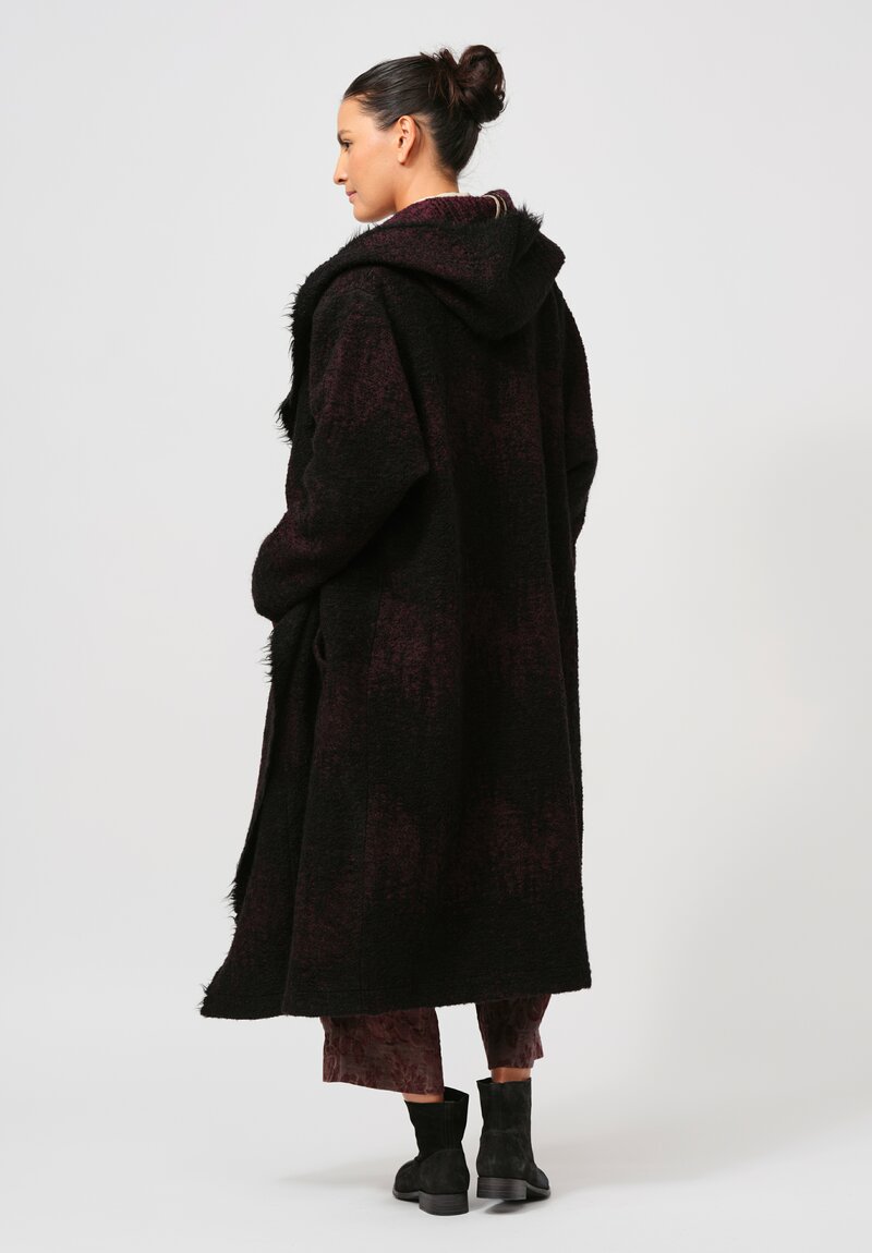 Uma Wang Hooded Cardigan Coat in Red & Black	