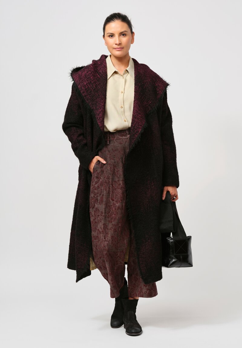 Uma Wang Hooded Cardigan Coat in Red & Black	