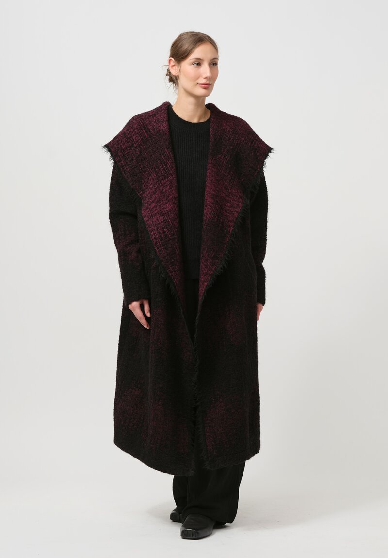 Uma Wang Hooded Cardigan Coat in Red & Black	