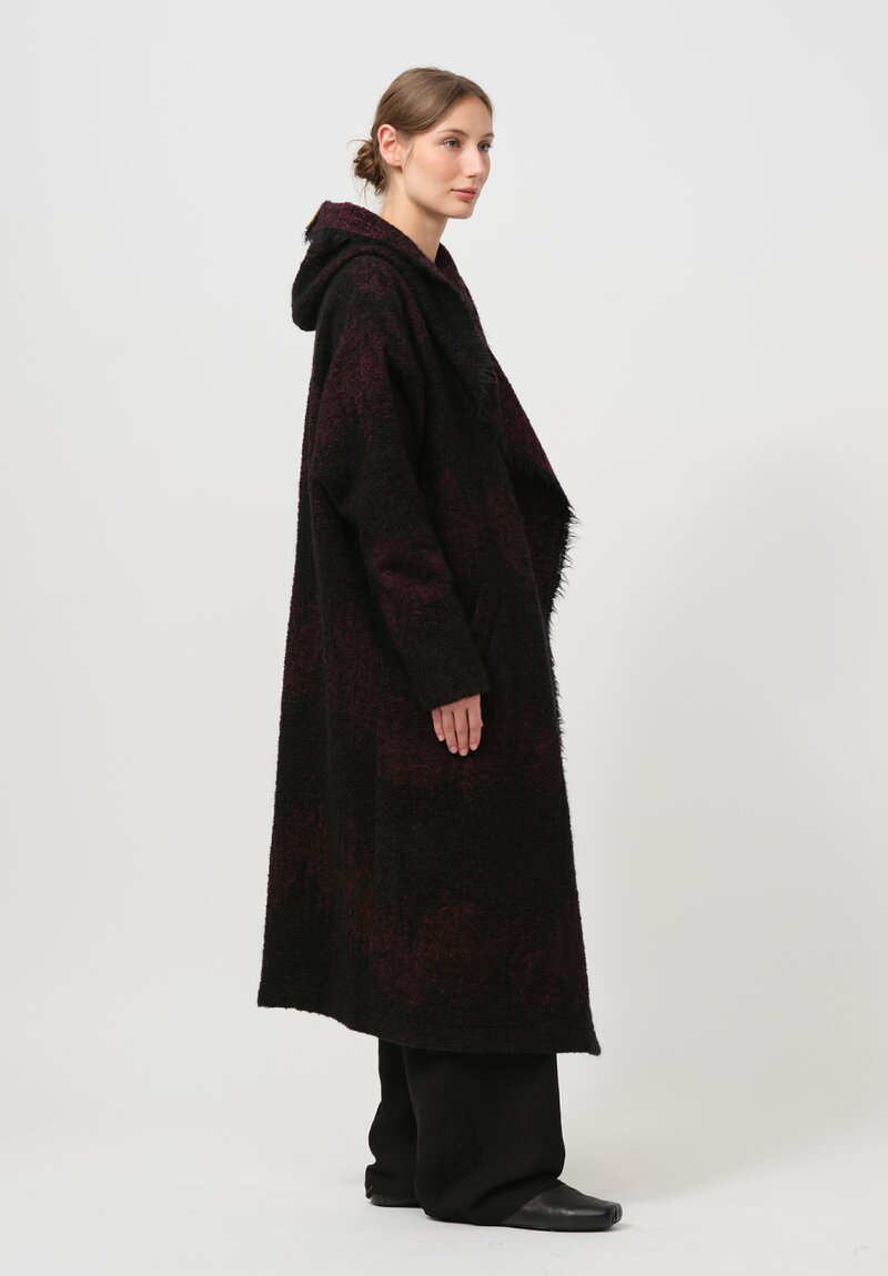 Uma Wang Hooded Cardigan Coat in Red & Black	