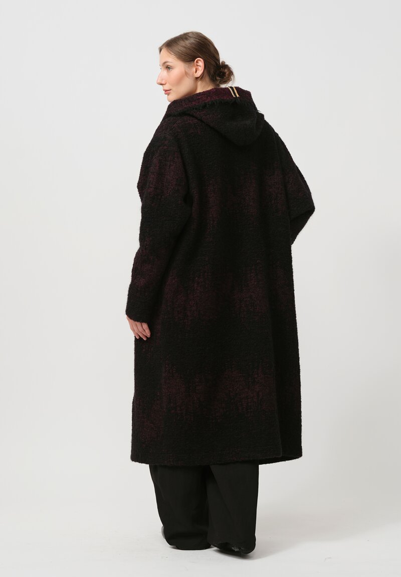 Uma Wang Hooded Cardigan Coat in Red & Black	