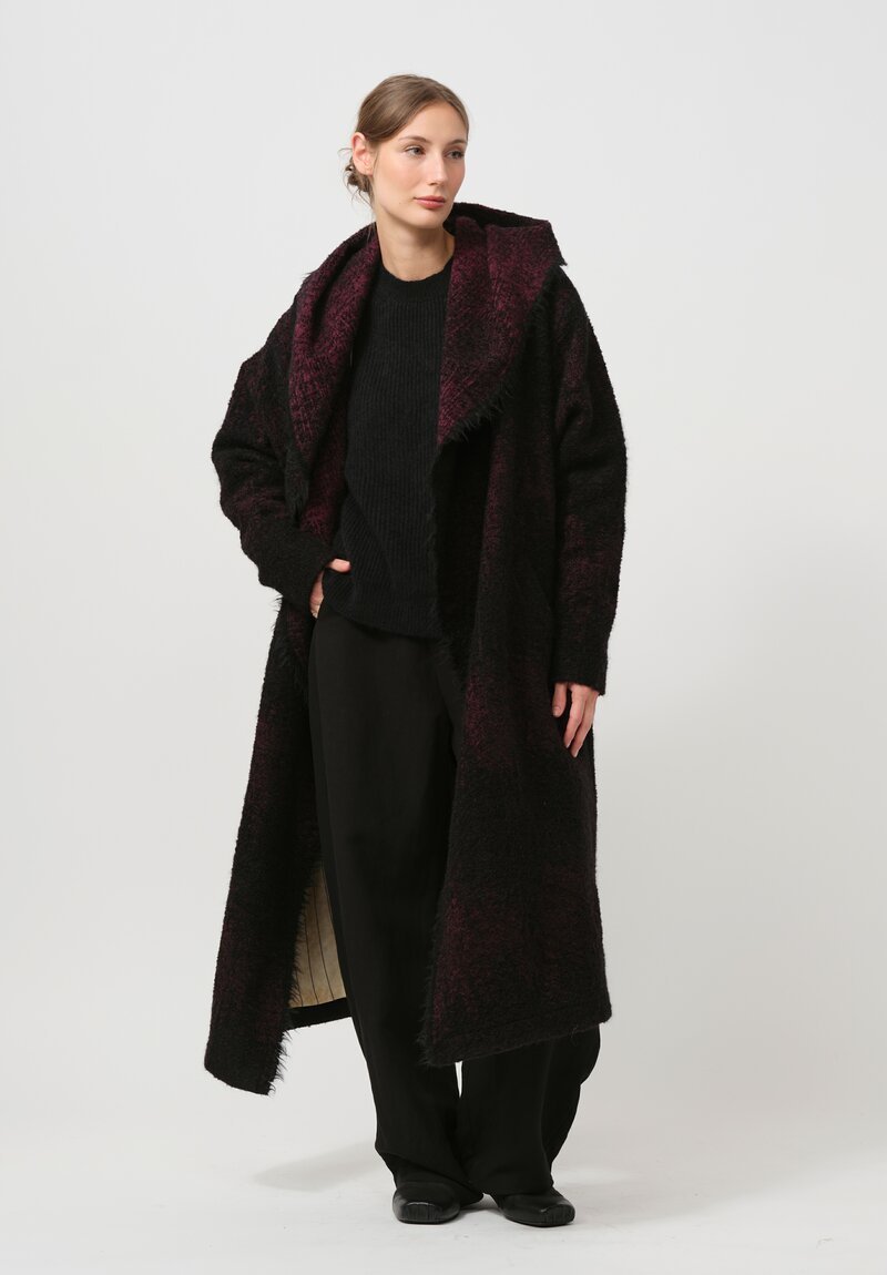 Uma Wang Hooded Cardigan Coat in Red & Black	