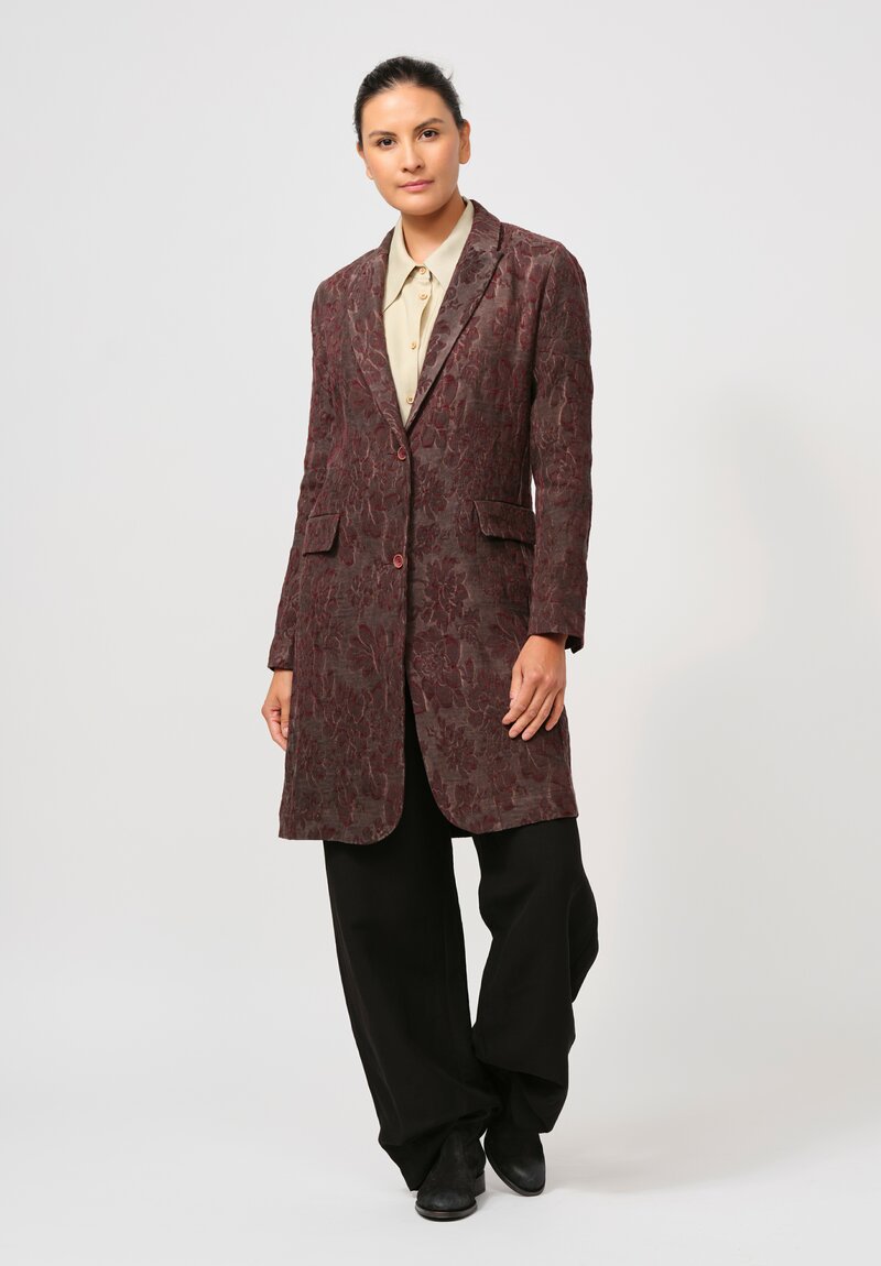 Uma Wang Linen & Cotton Rewind Katia Jacket in Red & Brown Jacquard	