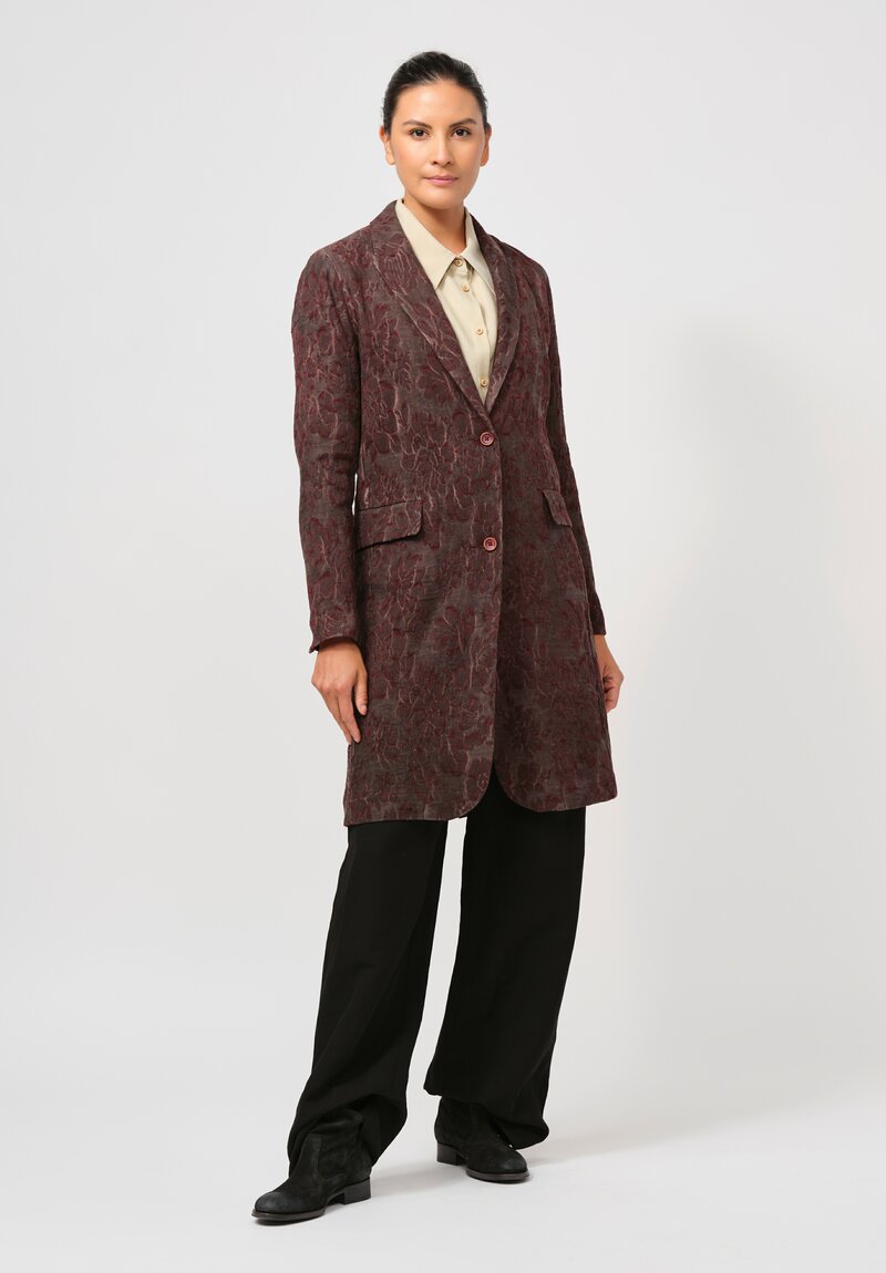 Uma Wang Linen & Cotton Rewind Katia Jacket in Red & Brown Jacquard	