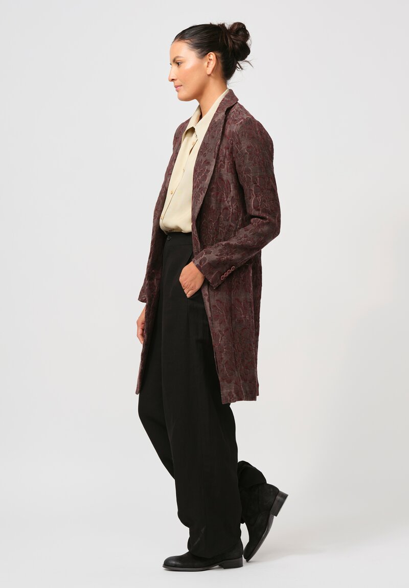 Uma Wang Linen & Cotton Rewind Katia Jacket in Red & Brown Jacquard	