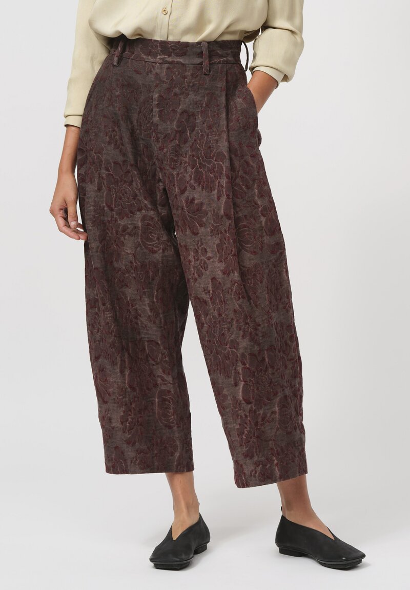 Uma Wang Linen & Cotton Rewind Pudding Pant in Red & Brown Jacquard	