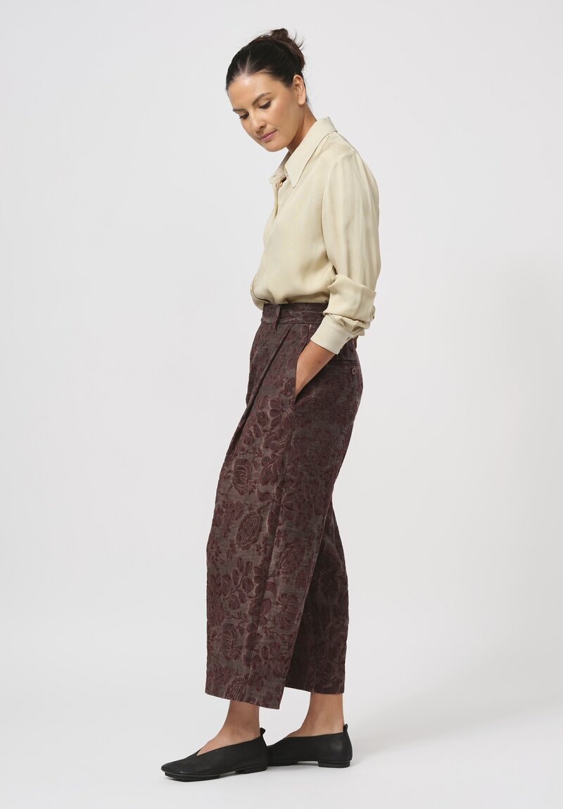 Uma Wang Linen & Cotton Rewind Pudding Pant in Red & Brown Jacquard	