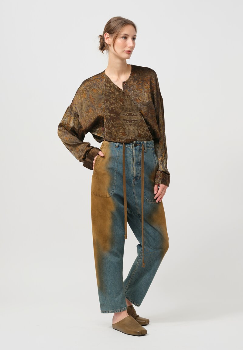 Uma Wang Distressed Cotton Pigiama Jeans in Blue & Brown	