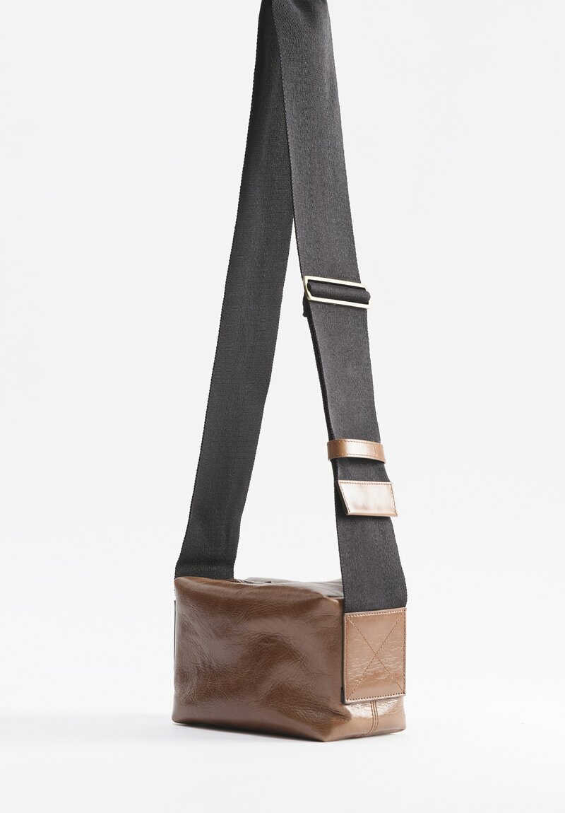 Uma Wang Small Leather Shoulder Bag with Camera Strap in Brown	