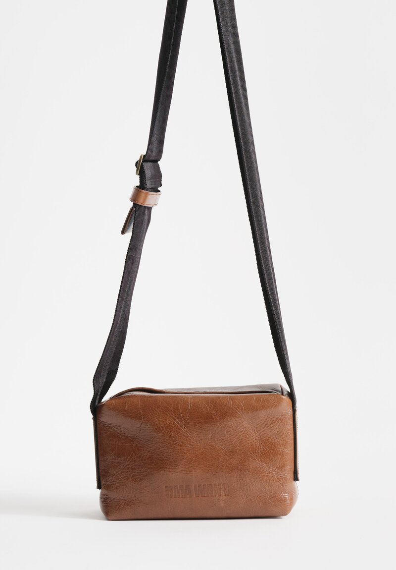 Uma Wang Small Leather Shoulder Bag with Camera Strap in Brown	