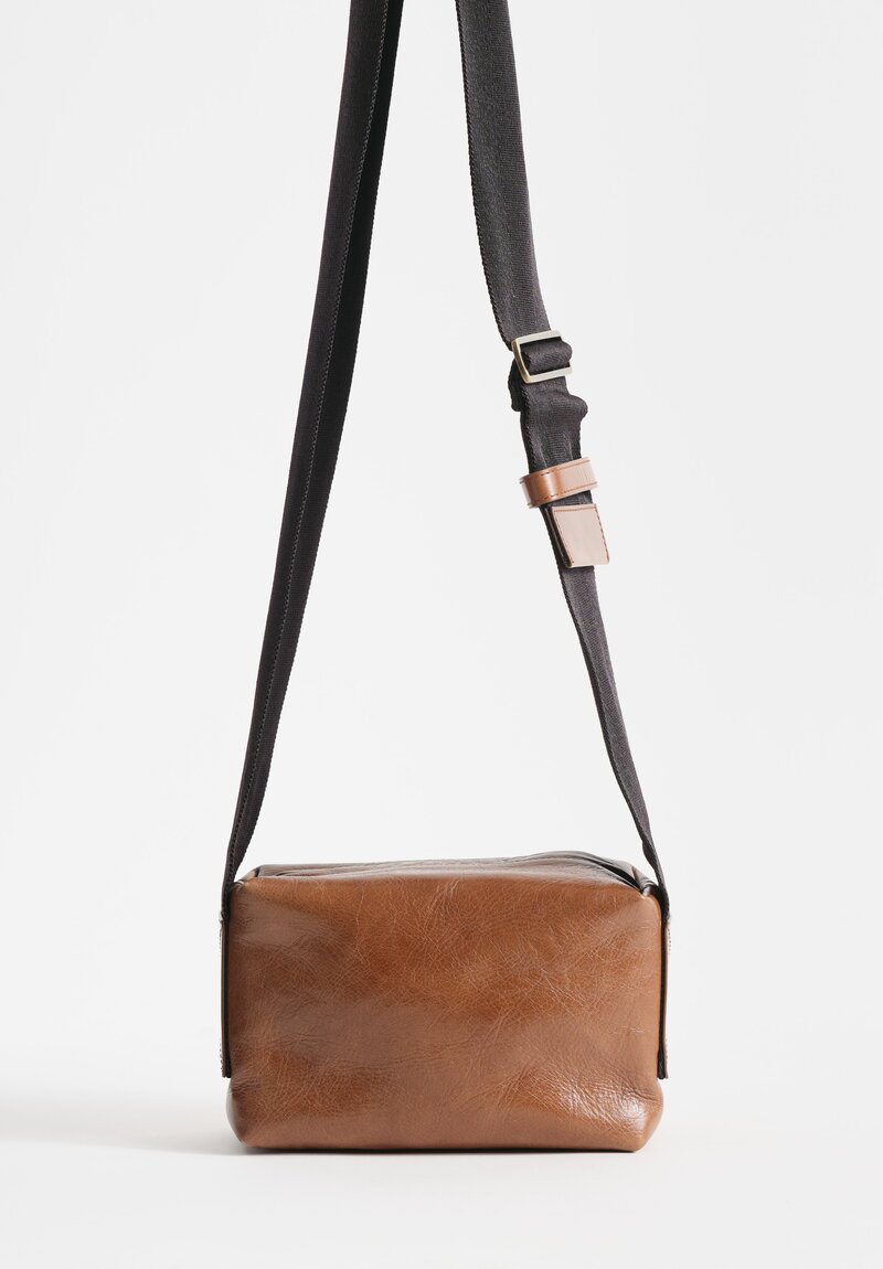 Uma Wang Small Leather Shoulder Bag with Camera Strap in Brown	