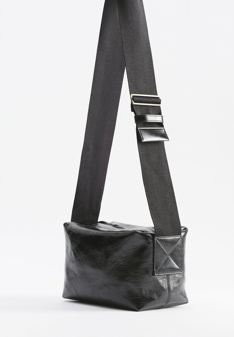 Uma Wang Medium Leather Shoulder Bag with Camera Strap in Black	