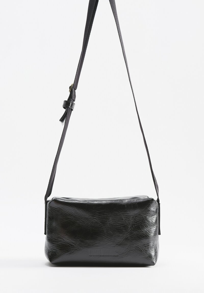 Uma Wang Medium Leather Shoulder Bag with Camera Strap in Black	