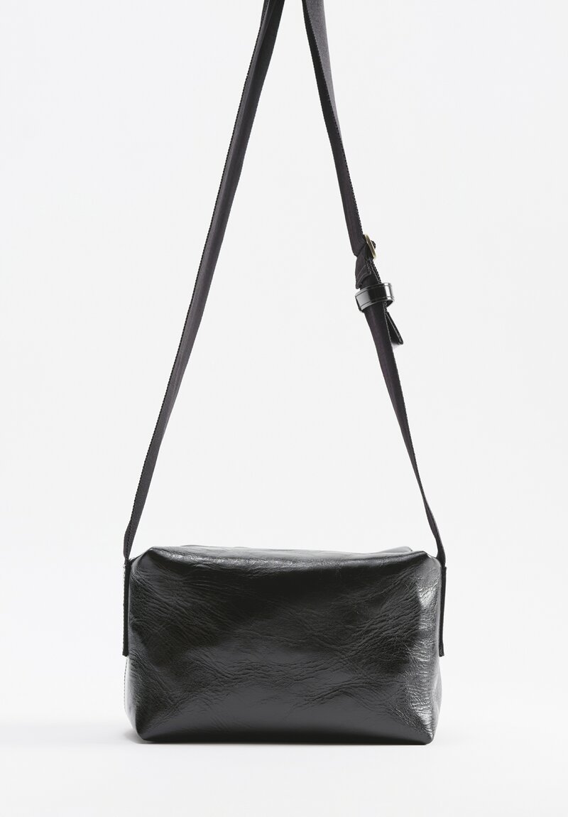 Uma Wang Medium Leather Shoulder Bag with Camera Strap in Black	