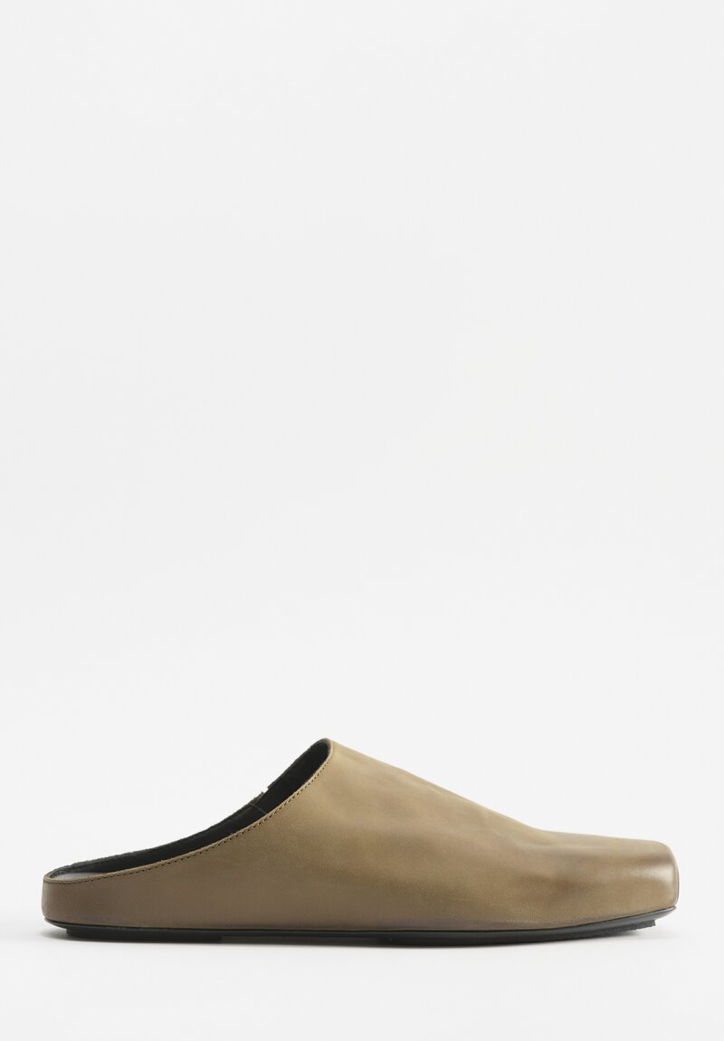 Uma Wang Leather Ballet Mules in Dark Olive Green	