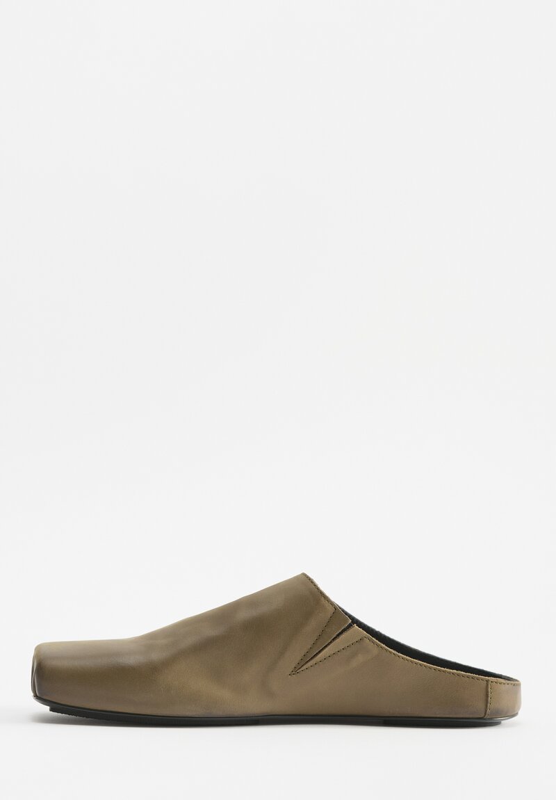 Uma Wang Leather Ballet Mules in Dark Olive Green	