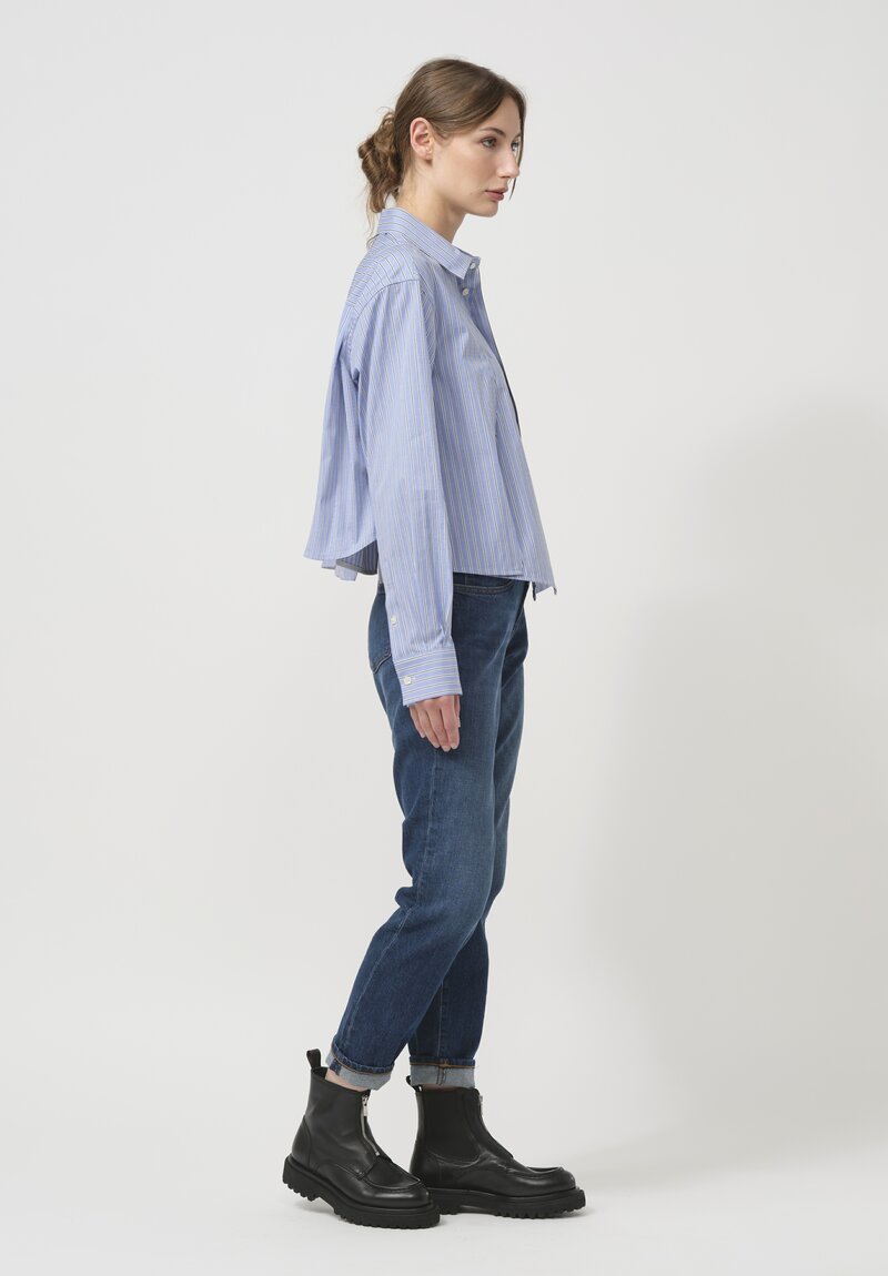 Sacai Cropped Cotton Poplin Split Pocket Shirt in Blue Stripes