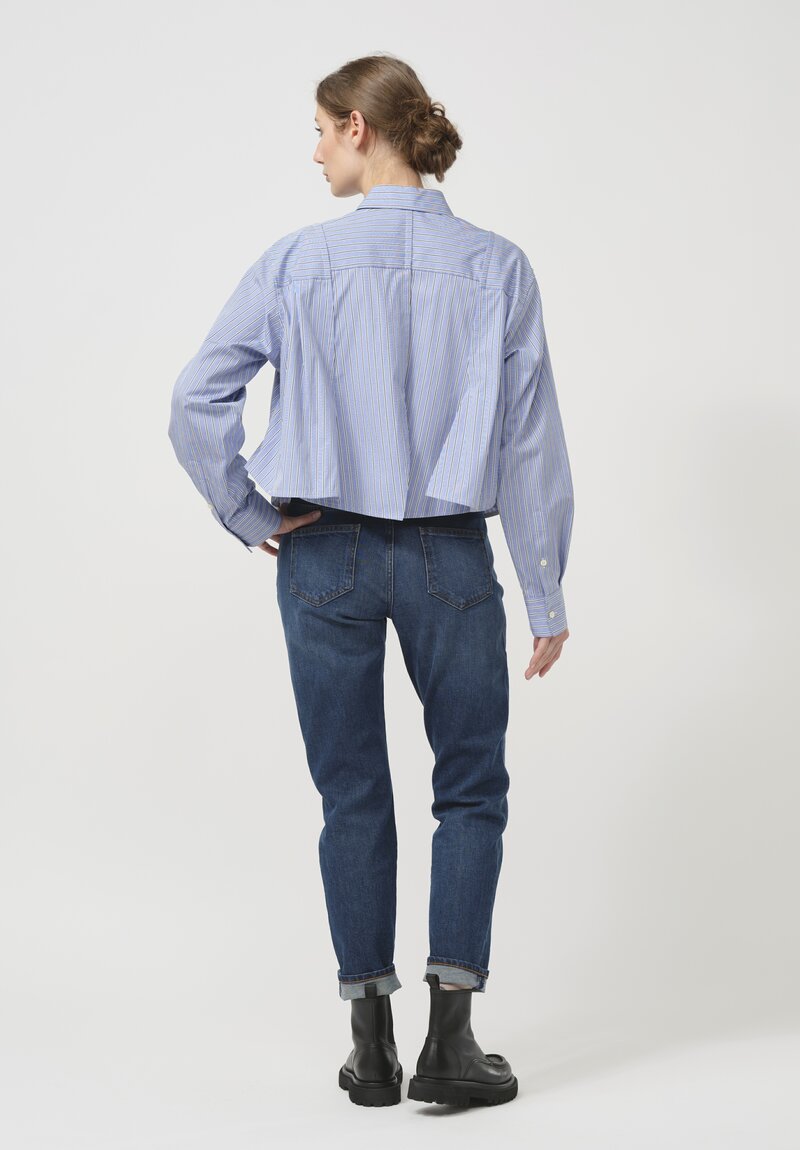 Sacai Cropped Cotton Poplin Split Pocket Shirt in Blue Stripes