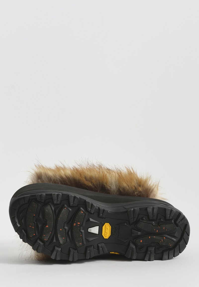 Sacai Faux Fur Platform Slides in Black & Brown	