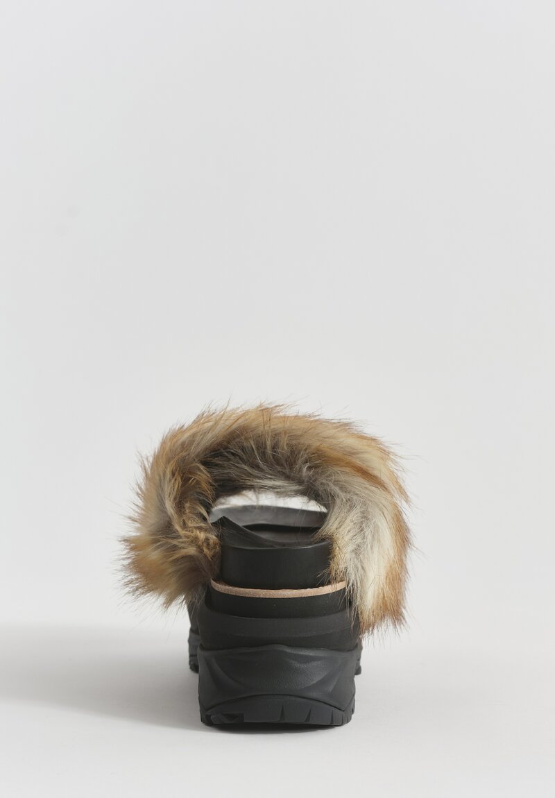 Sacai Faux Fur Platform Slides in Black & Brown	