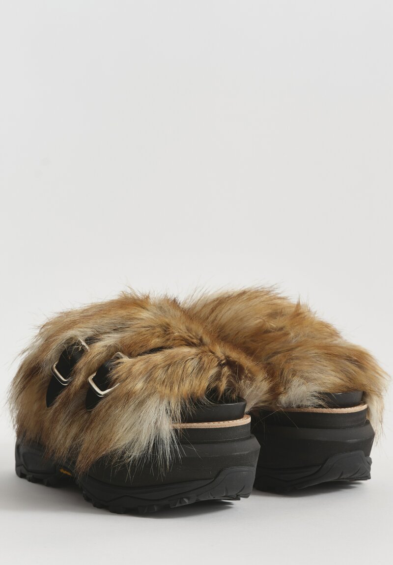 Sacai Faux Fur Platform Slides in Black & Brown	