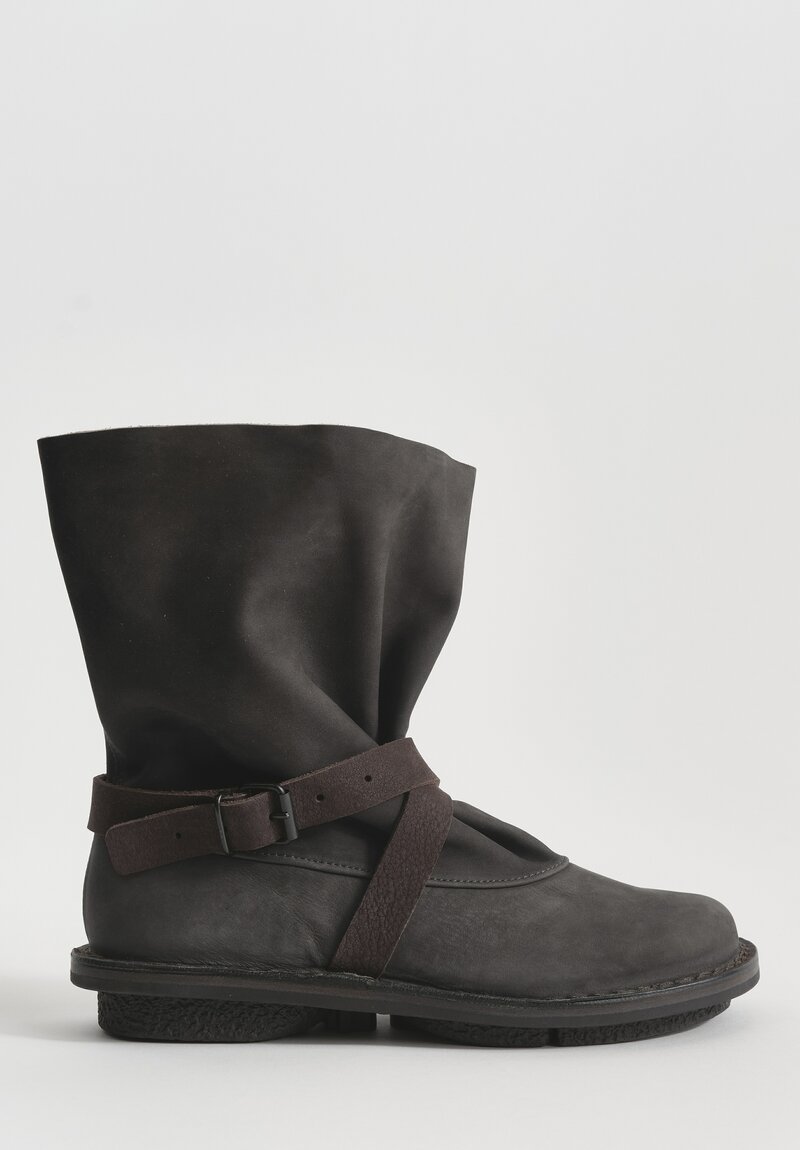 Trippen Nubuck Leather Fold Boot in Espresso Brown	