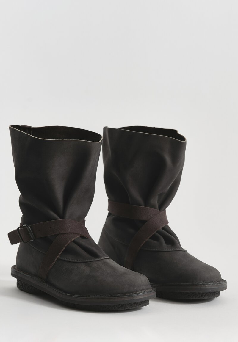 Trippen Nubuck Leather Fold Boot in Espresso Brown	