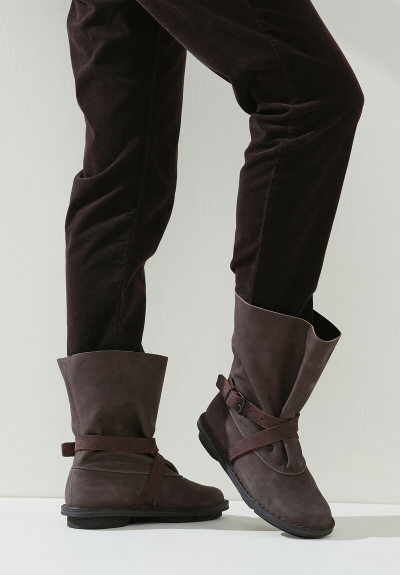 Trippen Nubuck Leather Fold Boot in Espresso Brown	