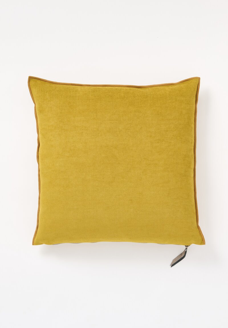 Maison de Vacances Chenille Soft Washed Linen Square Pillow in Ocre	