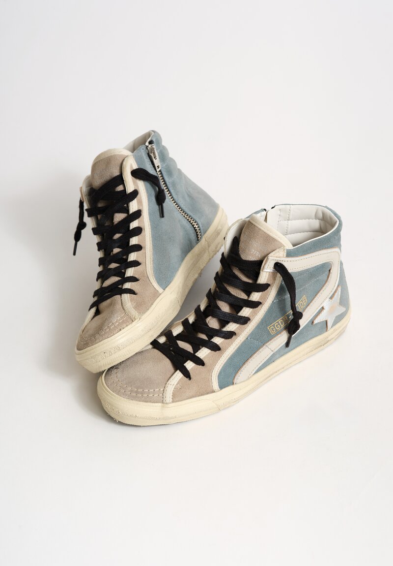 Golden Goose Suede Slide Sneakers in Blue, Grey & Silver	