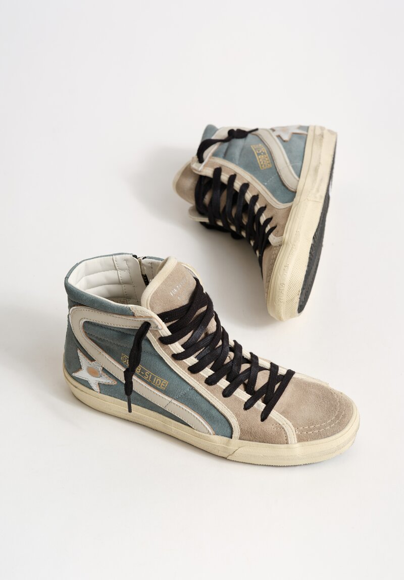 Golden Goose Suede Slide Sneakers in Blue, Grey & Silver	