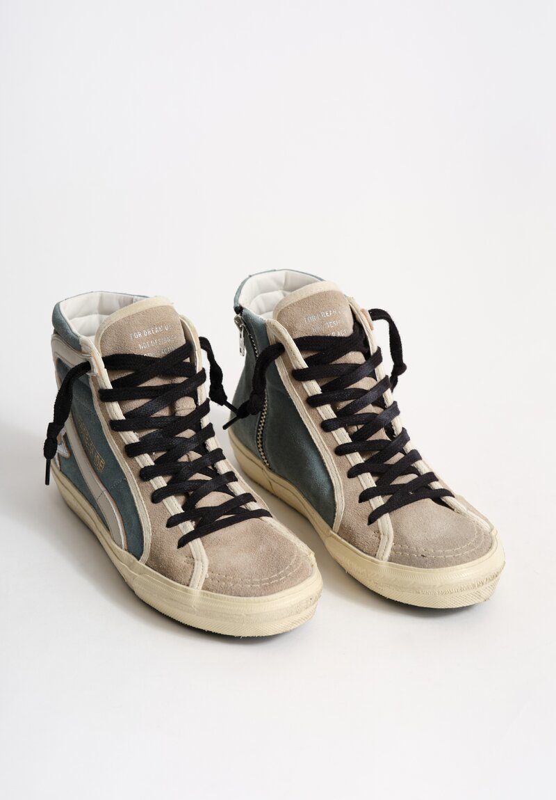 Golden Goose Suede Slide Sneakers in Blue, Grey & Silver	