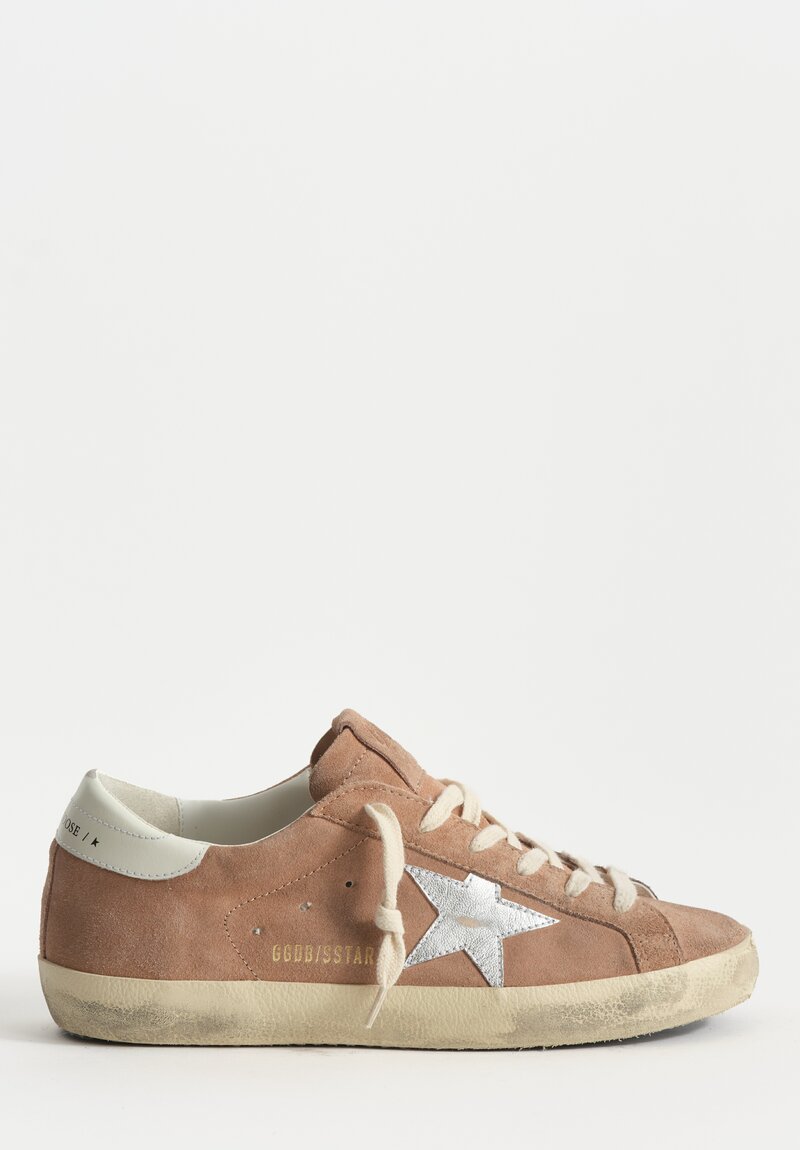 Golden Goose Suede Super Star Sneakers in Pink, Silver & White	