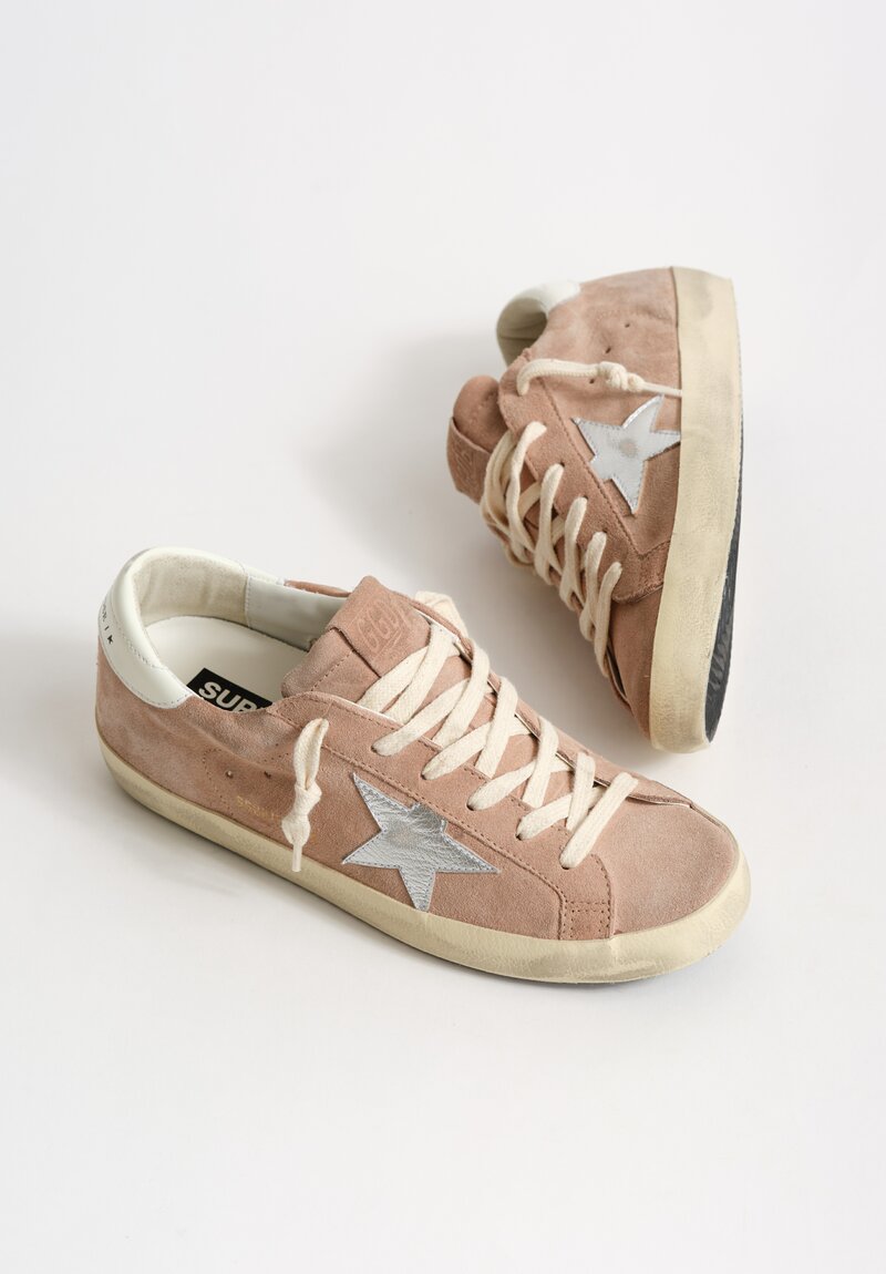 Golden Goose Suede Super Star Sneakers in Pink, Silver & White	