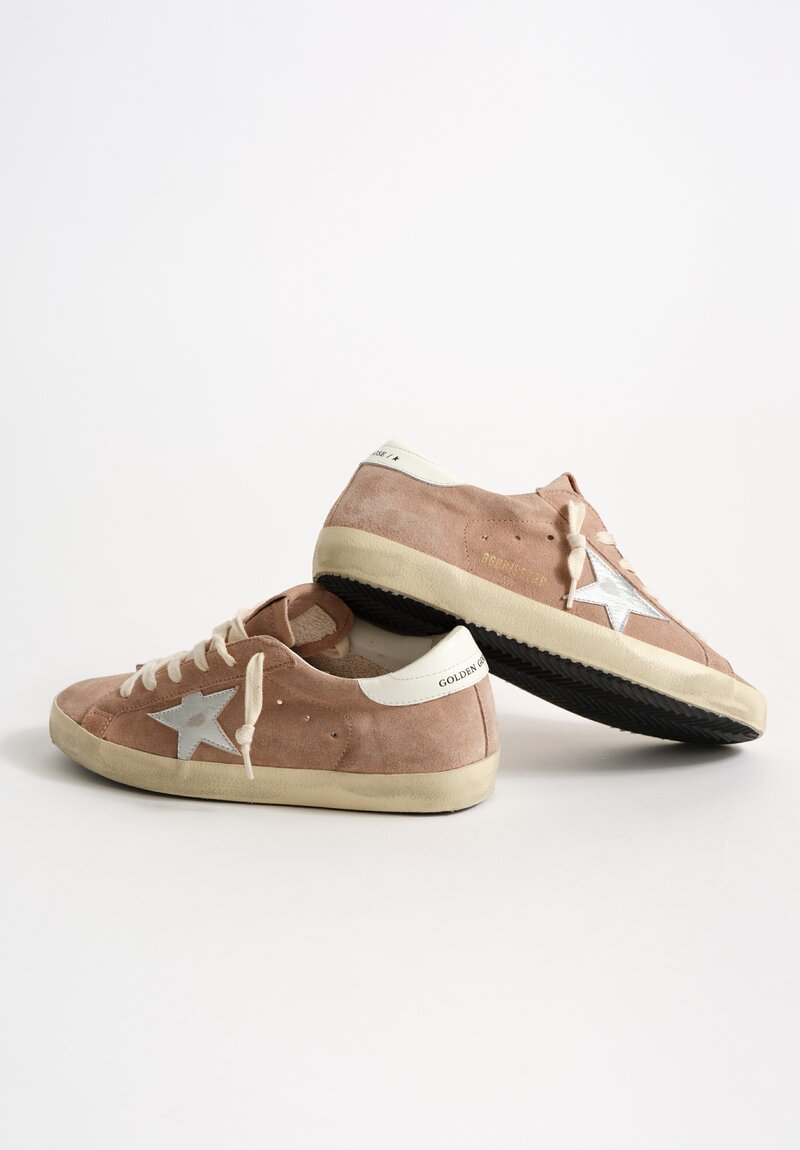 Golden Goose Suede Super Star Sneakers in Pink, Silver & White	