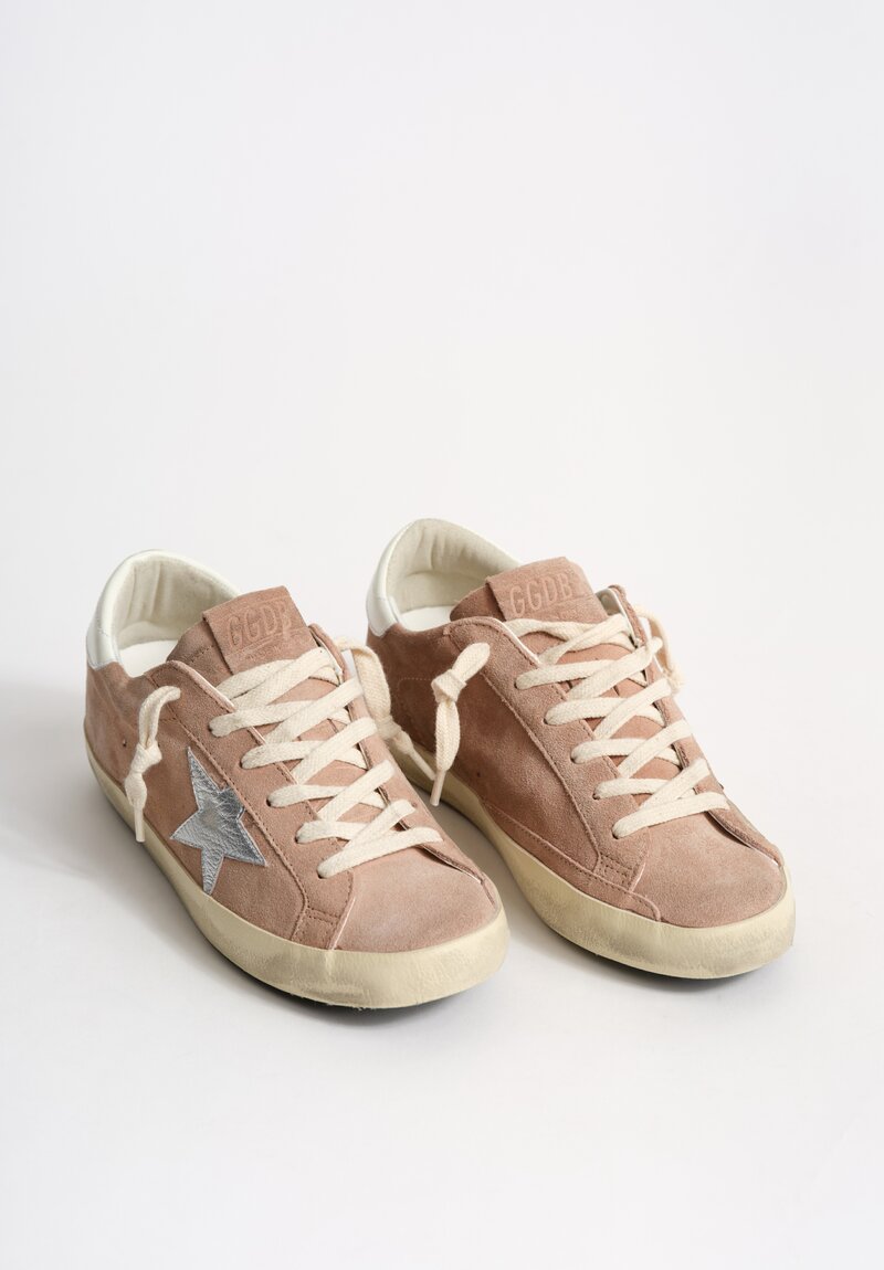 Golden Goose Suede Super Star Sneakers in Pink, Silver & White	