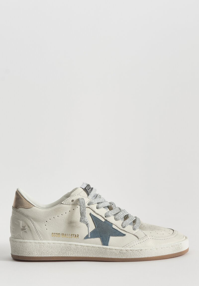 Golden Goose Ball Star Shoe in White, Smoke Blue & Peach	