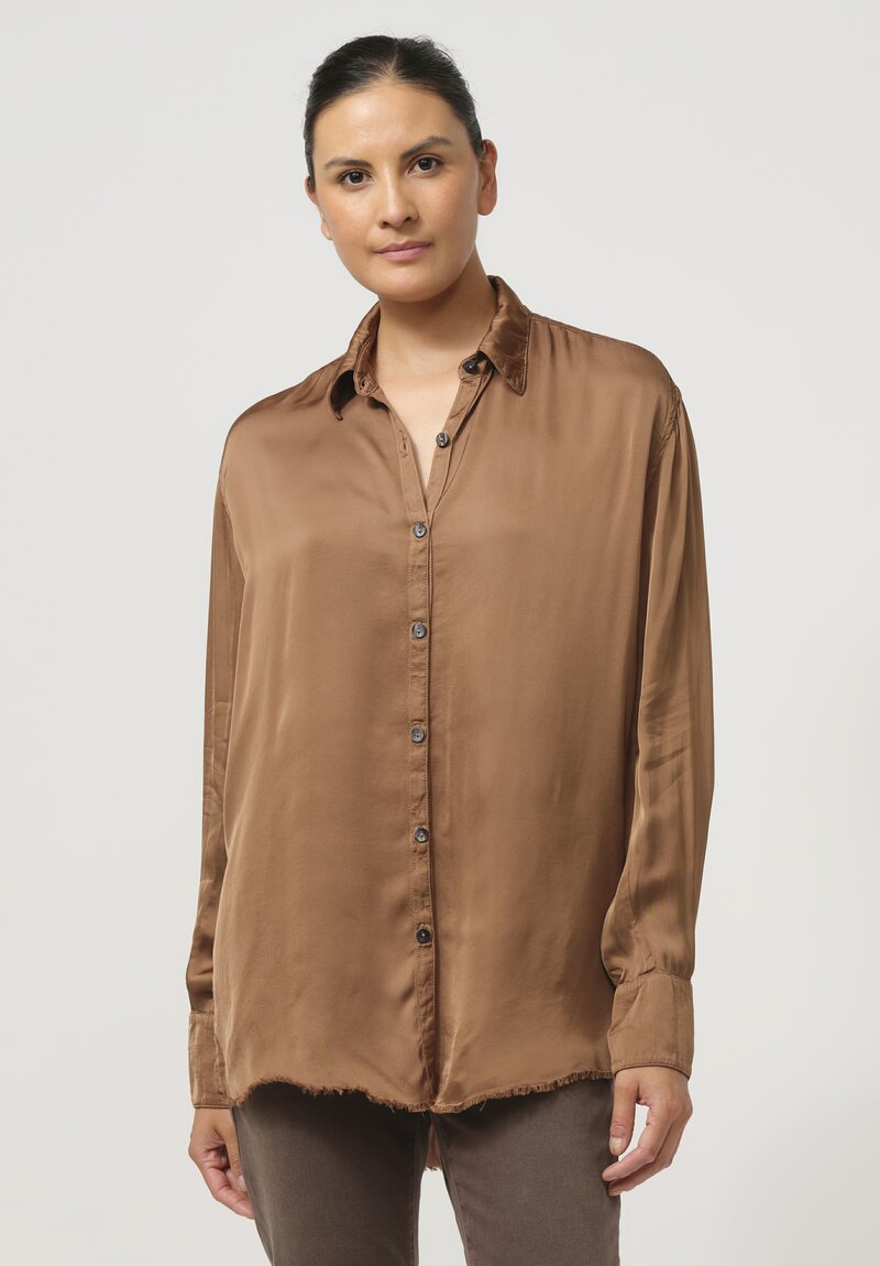 Jaga Button-Down Capri Shirt in Caramel Brown	