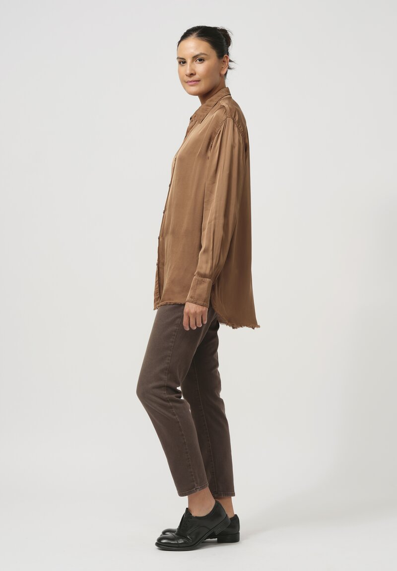 Jaga Button-Down Capri Shirt in Caramel Brown	